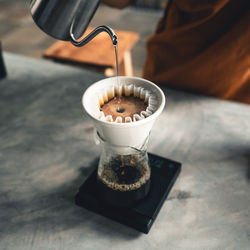 High angle view of coffee cup on table