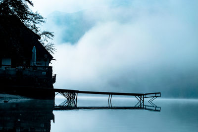 Bridge over lake against sky