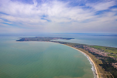 High angle view of bay against sky