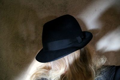 Rear view of woman wearing hat