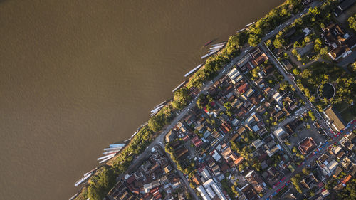 Aerial view of townscape against clear sky