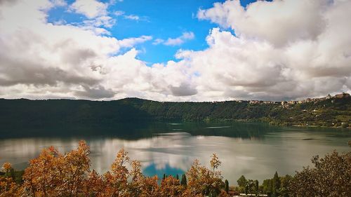 Panoramic view of lake and trees against sky