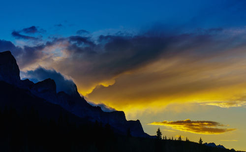 Scenic view of silhouette mountains against sky at sunset