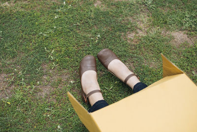 Low section of woman sitting on field