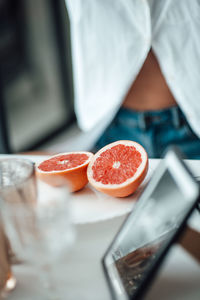 High angle view of fruits on table