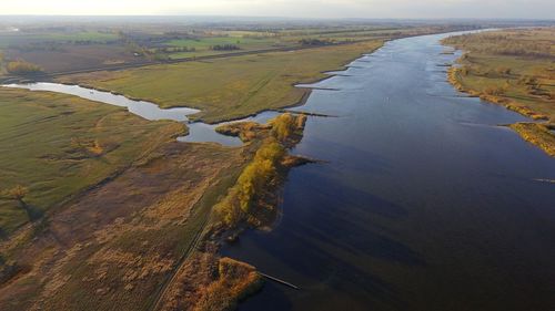 High angle view of river along landscape