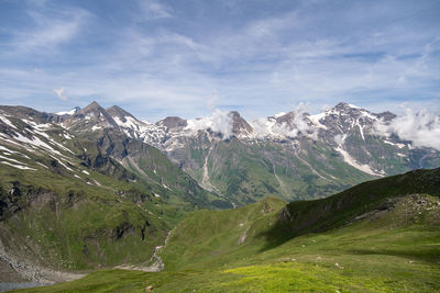 Scenic view of snowcapped mountains against sky