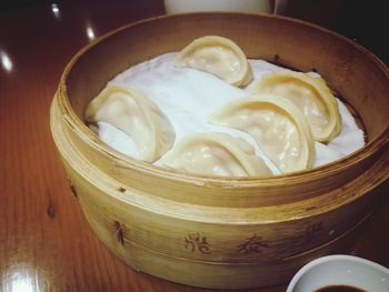 Close-up of ice cream in bowl on table