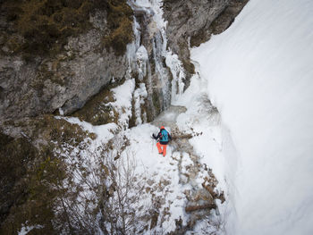 High angle view of person skiing on snow