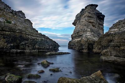 Scenic view of sea against cloudy sky