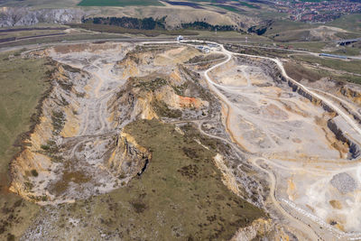 High angle view of road amidst land