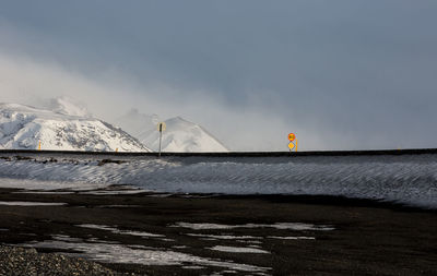 Scenic view of snowcapped mountain against sky