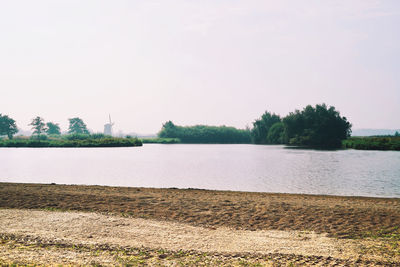 Scenic view of lake against clear sky