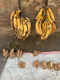 High angle view of fruits on table at market bananas farmer 
