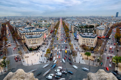 High angle view of paris cityscape