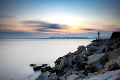 Scenic view of sea against sky during sunset