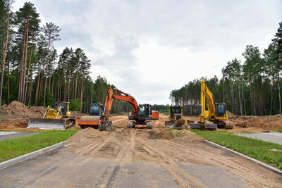 Panoramic view of construction site against sky