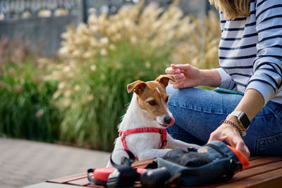 Portrait of woman with dog