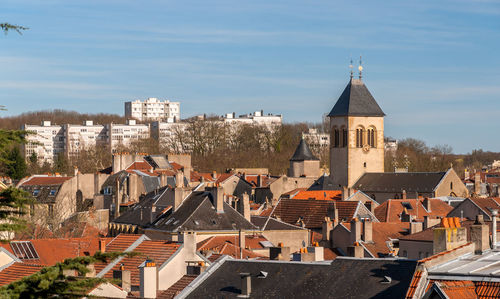 High angle view of buildings in city