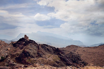 Ruined fort on a mountainside on jebel shams, oman