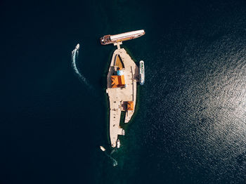 High angle view of ship in sea