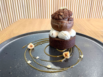 Close-up of ice cream in plate on table