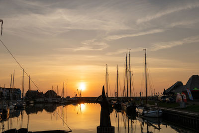 View of marina at sunset