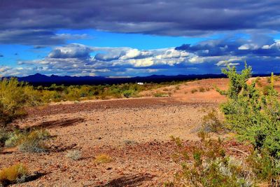 Scenic view of landscape against cloudy sky