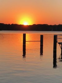 Scenic view of lake against sky during sunset