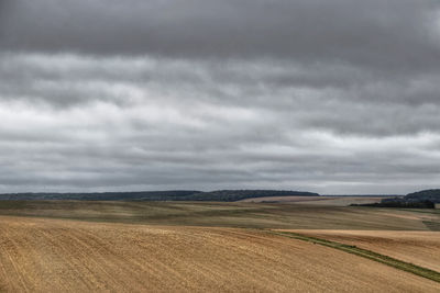 Scenic view of agricultural field against sky