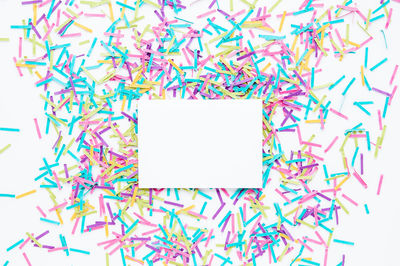 High angle view of text on paper against white background