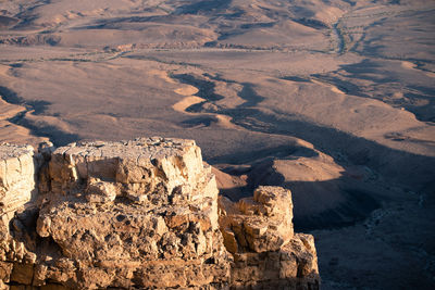 High angle view of rock formations on landscape