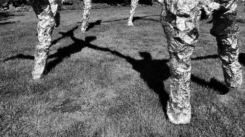 High angle view of shadow on field during sunny day