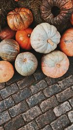 High angle view of pumpkins for sale at market