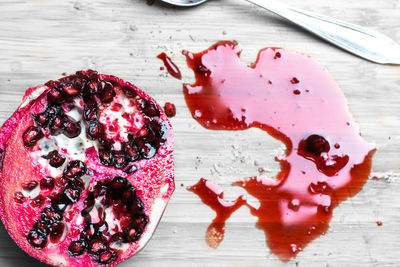 High angle view of ice cream on table