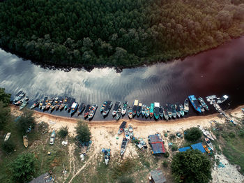 High angle view of crowd on the sea