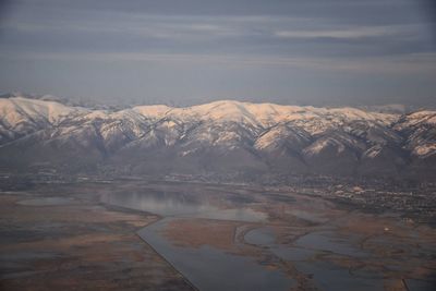 Scenic view of snowcapped mountains against sky