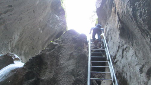 Low angle view of man on steps