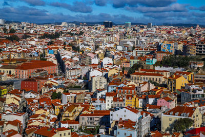 Alfama lisboa old town district houses aerial view, lisbon, portugal