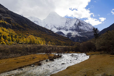 Scenic view of snowcapped mountains against sky