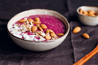 High angle view of food in bowl on table