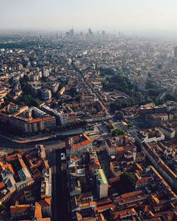 High angle view of buildings in city