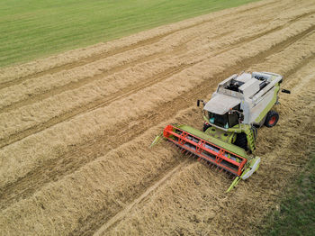 High angle view of tractor on field