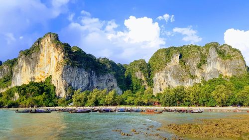 Panoramic view of rock formations against sky