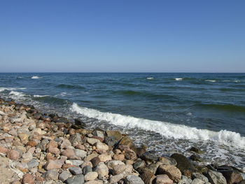 Scenic view of sea against clear sky