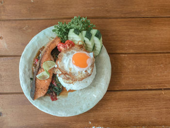 Directly above shot of breakfast served on table