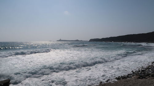 Scenic view of sea against clear sky