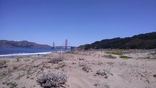 Scenic view of beach against clear sky