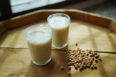 High angle view of coffee on table