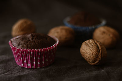 Close-up of cupcakes on table